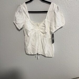 Planet Gold White Eyelet Blouse with Puff Sleeves